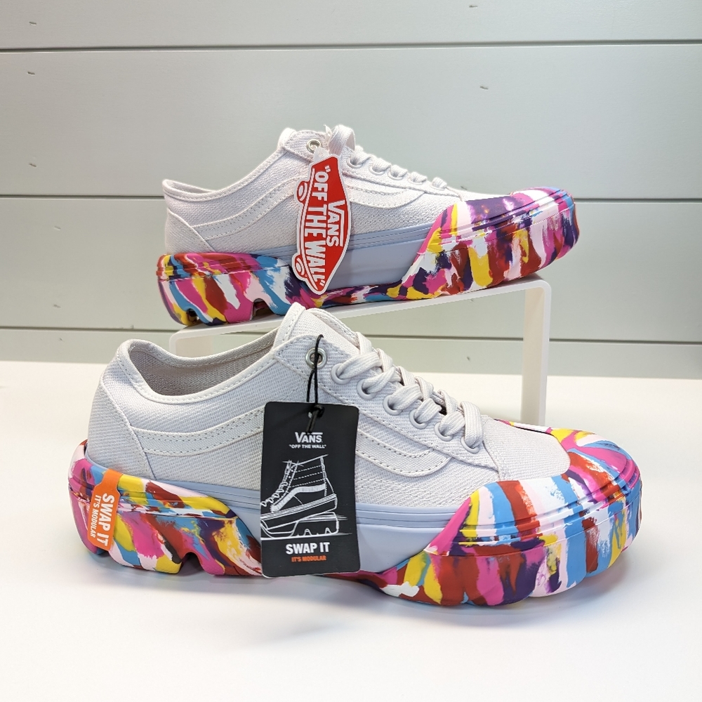 Vans Old Skool Modular Rainbow Swirl Grey Swap Soles Platform Size Men's 7.5